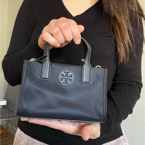 NWT , tory burch ella nylon mini tote crossbody in black 146437 - Picture 12 of 14